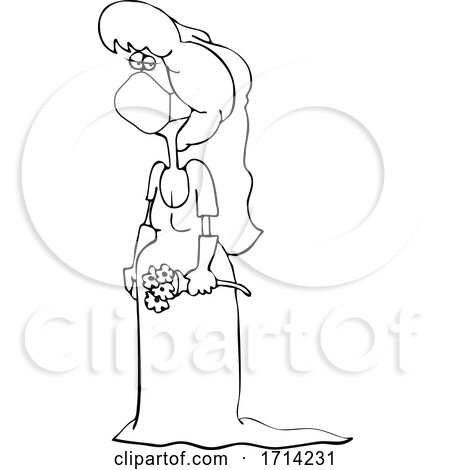 Cartoon Black and White Coronavirus Bride Wearing a Mask by djart