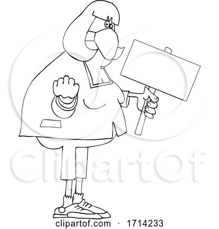 Cartoon Black and White Chubby Woman Holding up a Fist and Blank Sign by djart