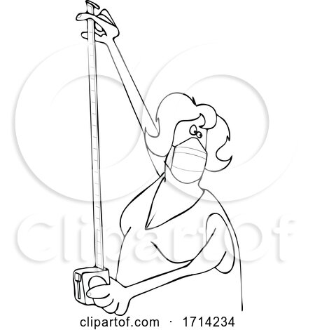 Cartoon Black and White Woman Wearing a Mask and Using a Tape Measure by djart