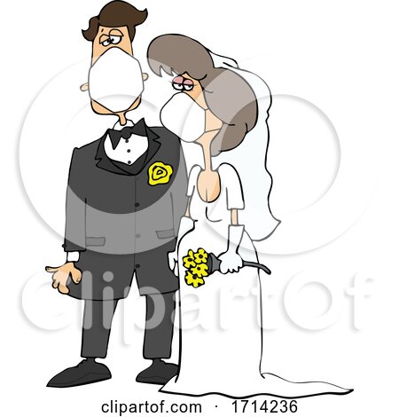 Cartoon Coronavirus Bride and Groom Wearing Masks by djart
