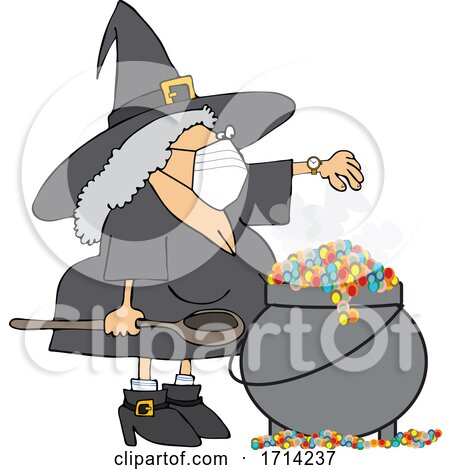 Cartoon Witch Wearing a Mask and Making a Spell in Her Cauldron by djart