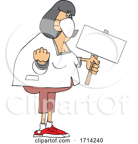 Cartoon Chubby White Woman Holding up a Fist and Blank Sign by djart