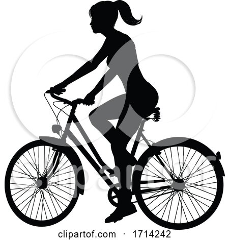 Woman Bike Cyclist Riding Bicycle Silhouette by AtStockIllustration