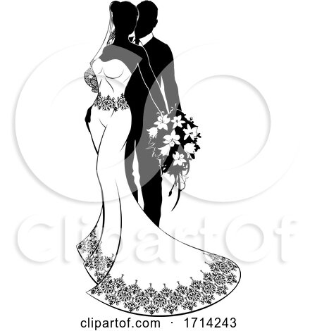 Bride and Groom Bridal Wedding Silhouette by AtStockIllustration