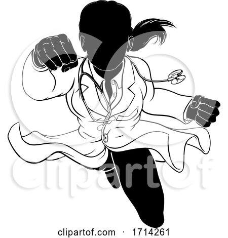 Doctor Woman Flying Super Hero Silhouette by AtStockIllustration