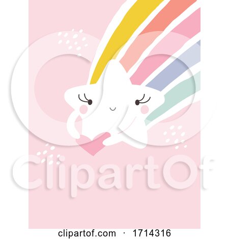Pastel Cute Shooting Star with a Rainbow on Pink by elena