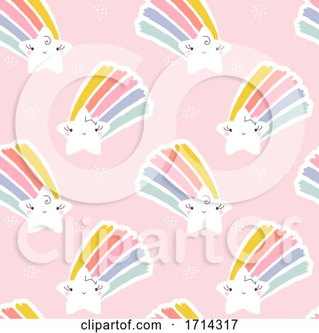 Seamless Pattern of Cute Shooting Stars with Rainbows by elena