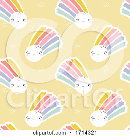 Seamless Pattern of Cute Suns with Rainbows by elena