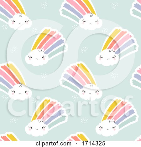 Seamless Pattern of Cute Clouds with Rainbows by elena