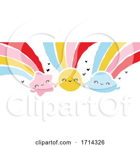 Painted Style Cute Shooting Star Sun and Cloud with Rainbows Holding Hands by elena