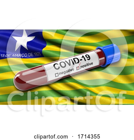 Brazilian State Flag of Piaui Waving in the Wind with a Positive Covid 19 Blood Test Tube by stockillustrations