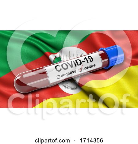 Brazilian State Flag of Rio Grande Do Sul Waving in the Wind with a Positive Covid 19 Blood Test Tube by stockillustrations