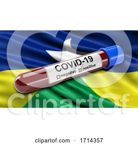 Brazilian State Flag of Rondonia Waving in the Wind with a Positive Covid 19 Blood Test Tube by stockillustrations