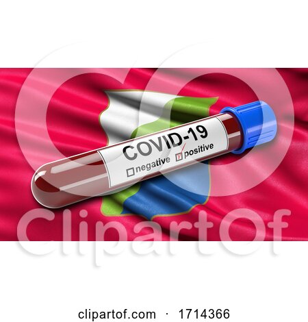 Italian State Flag of Abruzzo Waving in the Wind with a Positive Covid19 Blood Test Tube by stockillustrations