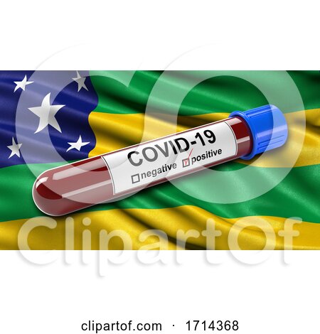 Brazilian State Flag of Sergipe Waving in the Wind with a Positive Covid19 Blood Test Tube by stockillustrations