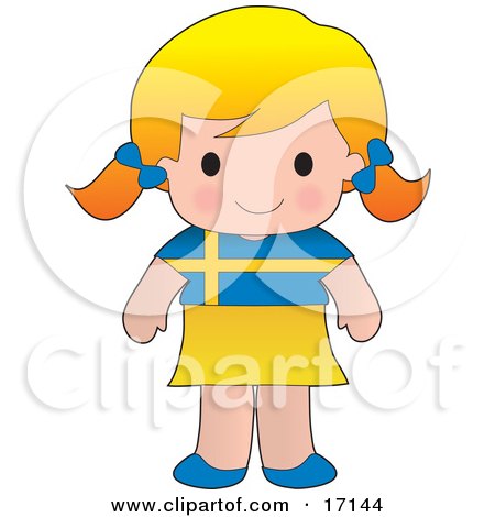 Cute Blond Swedish Girl Wearing A Flag Of Sweden Shirt Clipart Illustration by Maria Bell