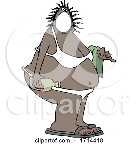 Cartoon Black Woman in a Bikini and Coronavirus Mask by djart