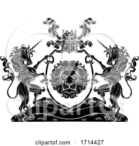 Crest Unicorn Coat of Arms Lion Family Shield Seal by AtStockIllustration