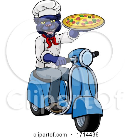 Panther Chef Pizza Restaurant Delivery Scooter by AtStockIllustration