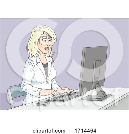 Blond White Business Woman Working on a Computer by Alex Bannykh