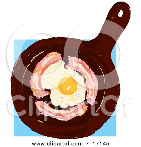 Fried Egg Sprinkled With Pepper, Cooking In The Center Of A Frying Pan And Circled By Bacon Clipart Illustration by Maria Bell