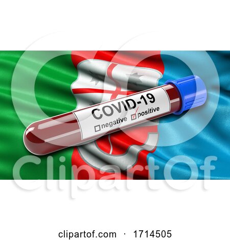Italian State Flag of Liguria Waving in the Wind with a Positive Covid 19 Blood Test Tube by stockillustrations