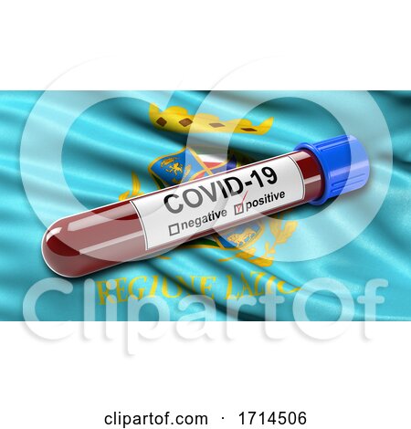 Italian State Flag of Lazio Waving in the Wind with a Positive Covid 19 Blood Test Tube by stockillustrations