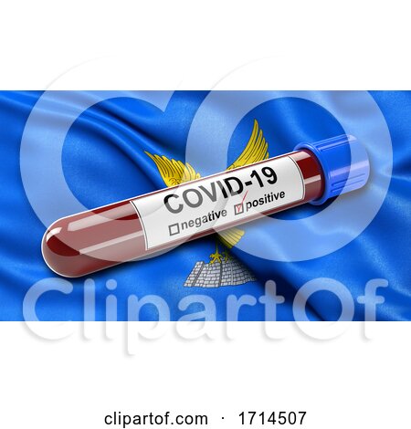 Italian State Flag of Friuli Venezia Giulia Waving in the Wind with a Positive Covid 19 Blood Test Tube by stockillustrations