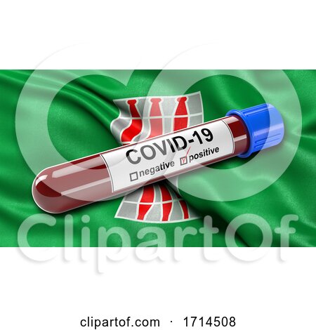 Italian State Flag of Umbria Waving in the Wind with a Positive Covid 19 Blood Test Tube by stockillustrations