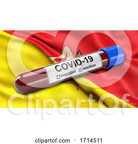 Italian State Flag of Sicily Waving in the Wind with a Positive Covid 19 Blood Test Tube by stockillustrations