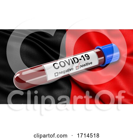 Italian State Flag of Aosta Valley Waving in the Wind with a Positive Covid 19 Blood Test Tube by stockillustrations