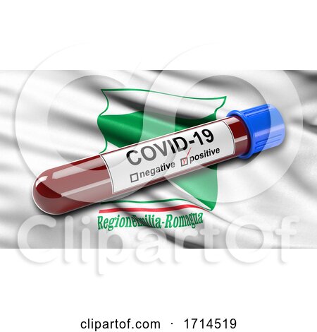 Italian State Flag of Emilia Romagna Waving in the Wind with a Positive Covid-19 Blood Test Tube by stockillustrations