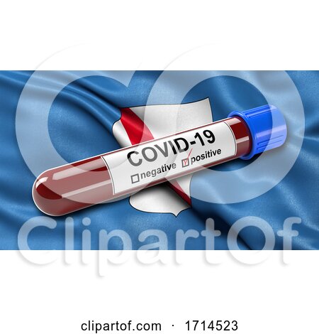 Italian State Flag of Campania Waving in the Wind with a Positive Covid 19 Blood Test Tube by stockillustrations