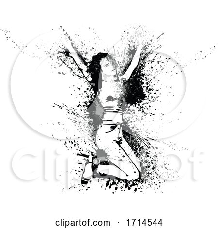 Grayscale Woman Jumping with Splatters and Splashes by dero