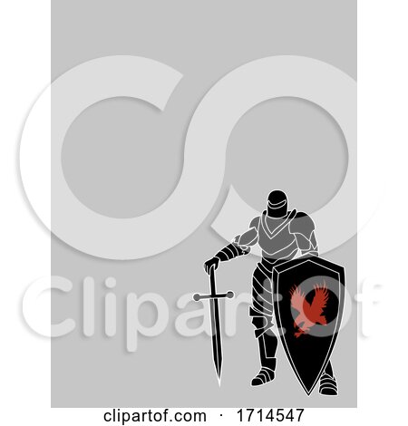 Warrior Knight Hand Drawn on Blank Gray Background by elaineitalia