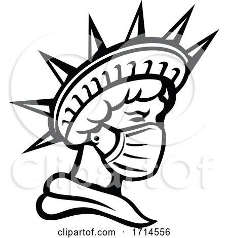 Statue of Liberty Wearing Mask Black and White by patrimonio
