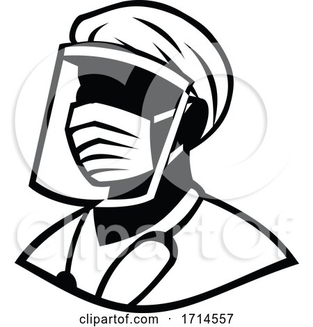 Medical Professional Wearing Face Mask Black and White by patrimonio
