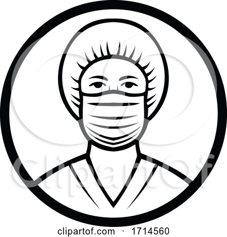 Nurse Wearing Surgical Mask Black and White by patrimonio