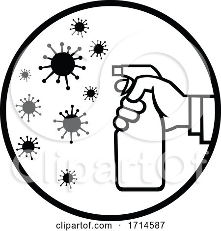 Hand Spraying Disinfectant on Virus Black and White by patrimonio