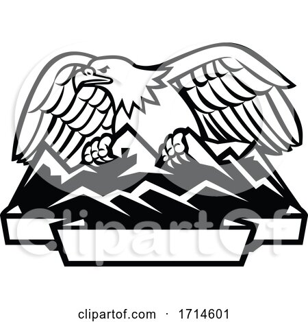 Eagle Perching on Mountain Range Black and White by patrimonio
