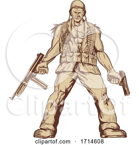 World War Two American GI Soldier with Thompson Submachine Gun and Pistol by patrimonio