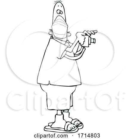 Cartoon Black and White Man Wearing a Mask and Taking Pictures by djart