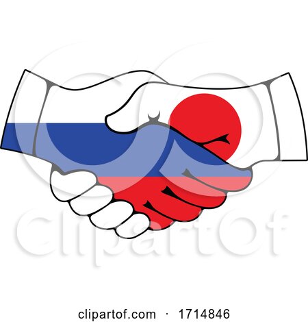 Japanese and Russian Flag Hands Shaking by Vector Tradition SM