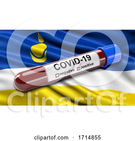 Flag of the Republic of Buryatia Waving in the Wind with a Positive Covid 19 Blood Test Tube by stockillustrations