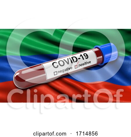 Flag of the Republic of Dagestan Waving in the Wind with a Positive Covid 19 Blood Test Tube by stockillustrations