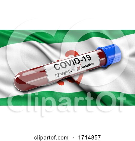 Flag of the Republic of Ingushetia Waving in the Wind with a Positive Covid 19 Blood Test Tube by stockillustrations