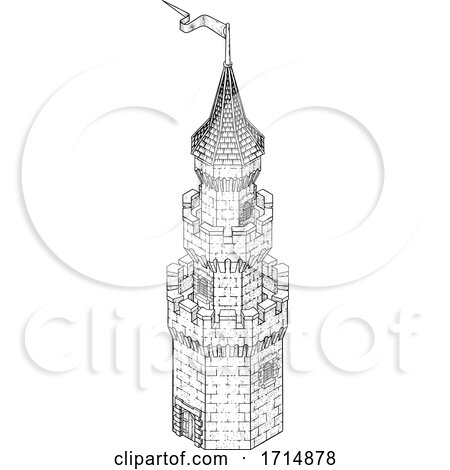 Wizards Fantasy Tower Castle Building Map Icon by AtStockIllustration