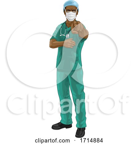Nurse Doctor in PPE Mask Pointing Needs You by AtStockIllustration