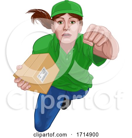 Courier Delivery Superhero Delivering Package Box by AtStockIllustration