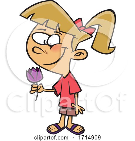 Cartoon Girl Holding a Tulip by toonaday